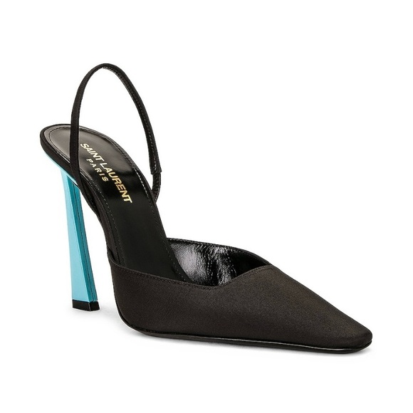 Saint Laurent Blade 105 Satin Slingback Pumps Nero/Heavenly Blue EU 41 - Picture 1 of 11